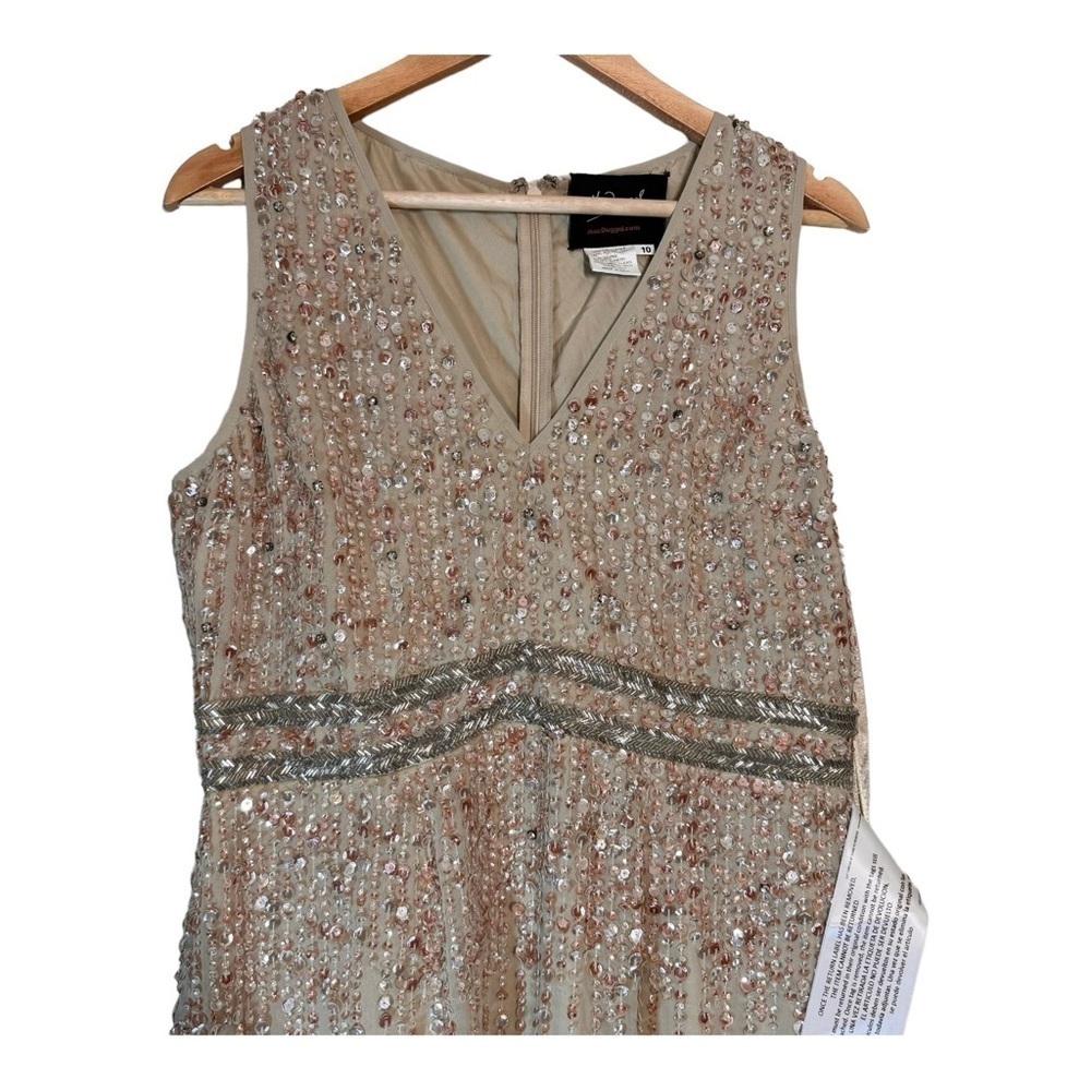Mac Duggal Sequin Sleevess Midi Cocktail Dress in Beige Size 10 NWT - Picture 6 of 7